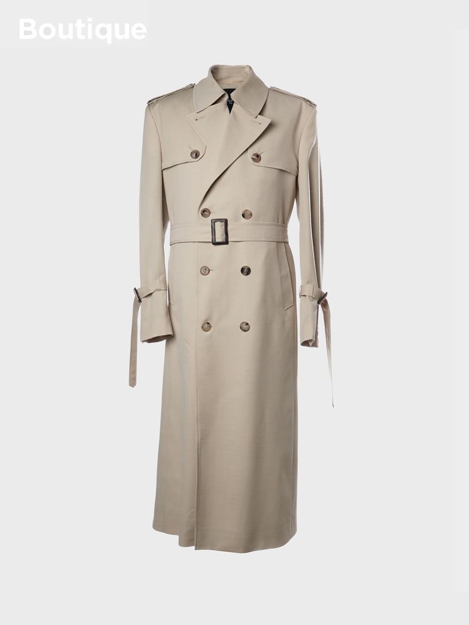 Double-Breasted Wool-Twill Trench Coat (beige)
