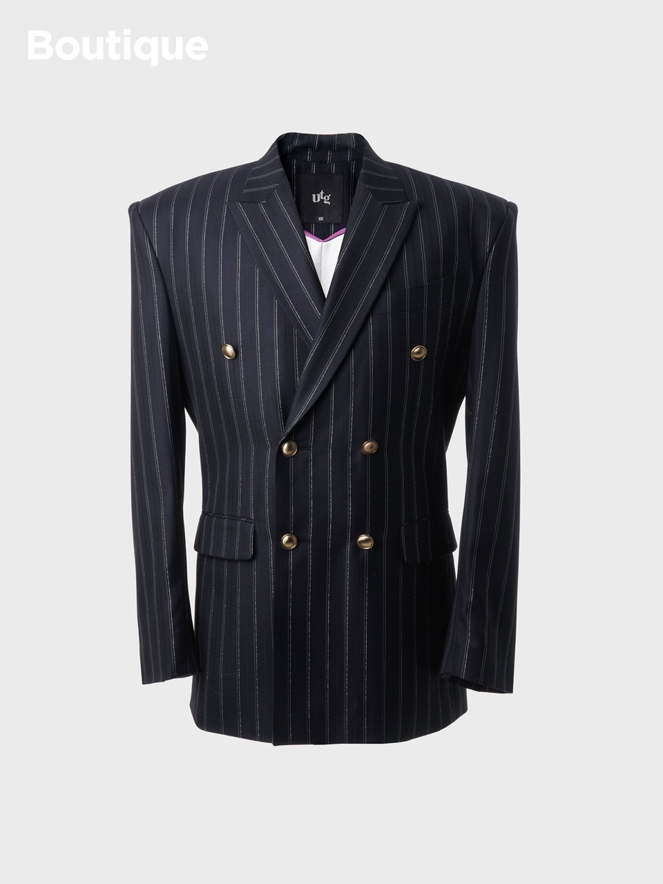 Pinstriped Wool-Silk Double-Breasted Blazer