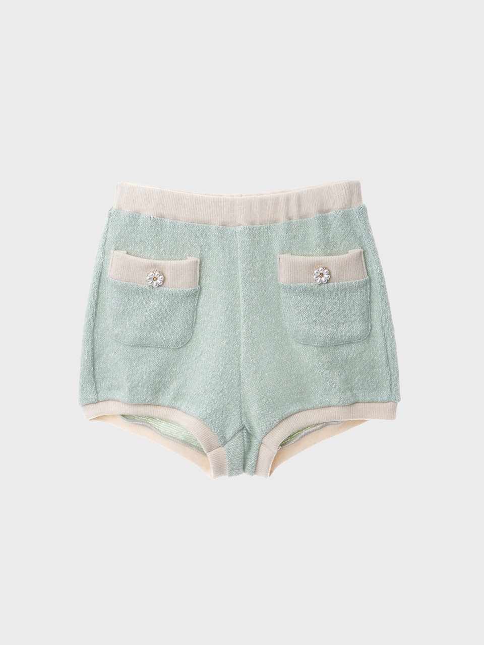 Ribbed-Waist Knit Shorts (mint)