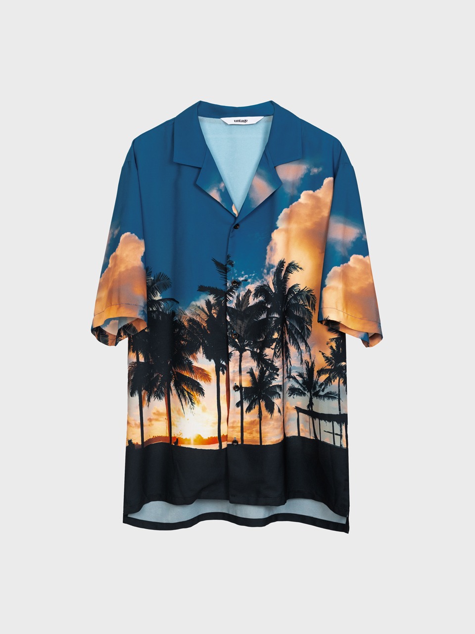 Palmtree Printed Bowling Shirts (blue)