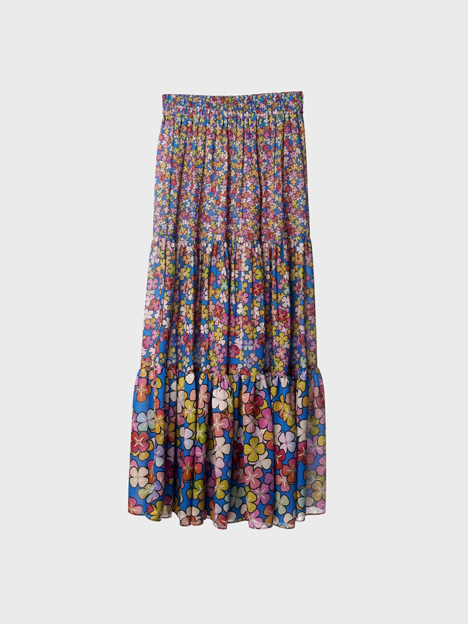 Floral-Printed Tiered Midi Skirt