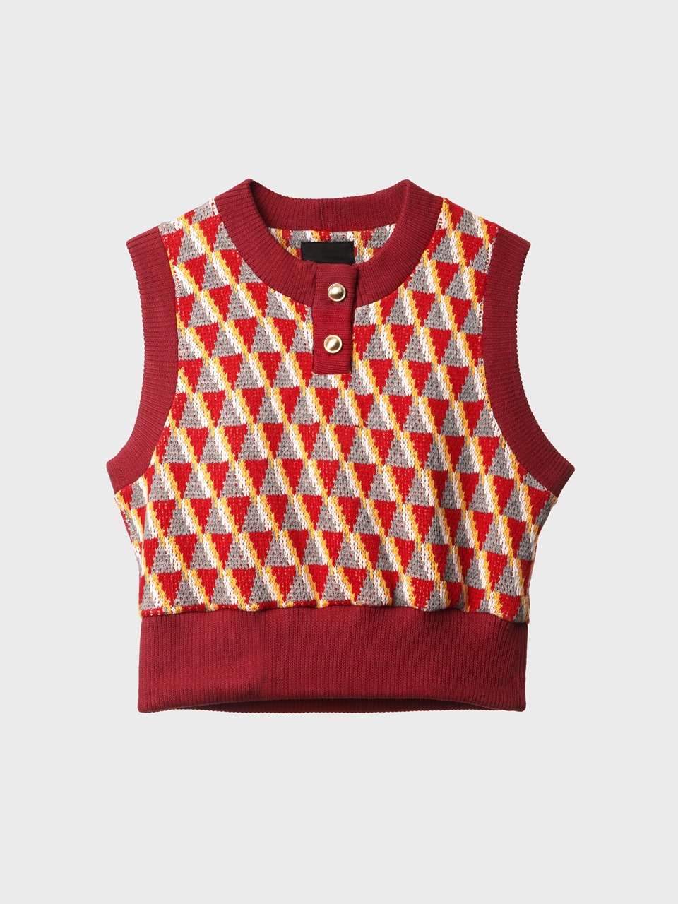 Geometric-Jacquard Cropped Sweater Vest (red)