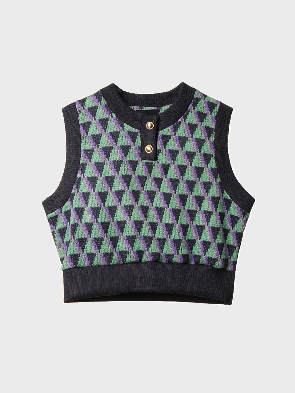 Geometric-Jacquard Cropped Sweater Vest (green)