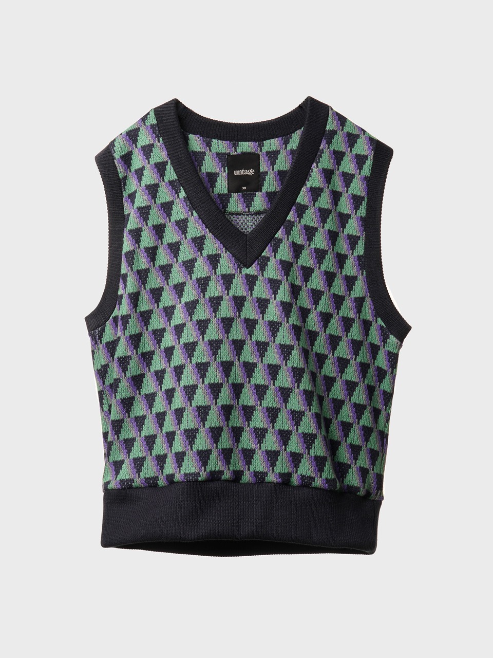 Geometric-Jacquard Oversized Sweater Vest (green)