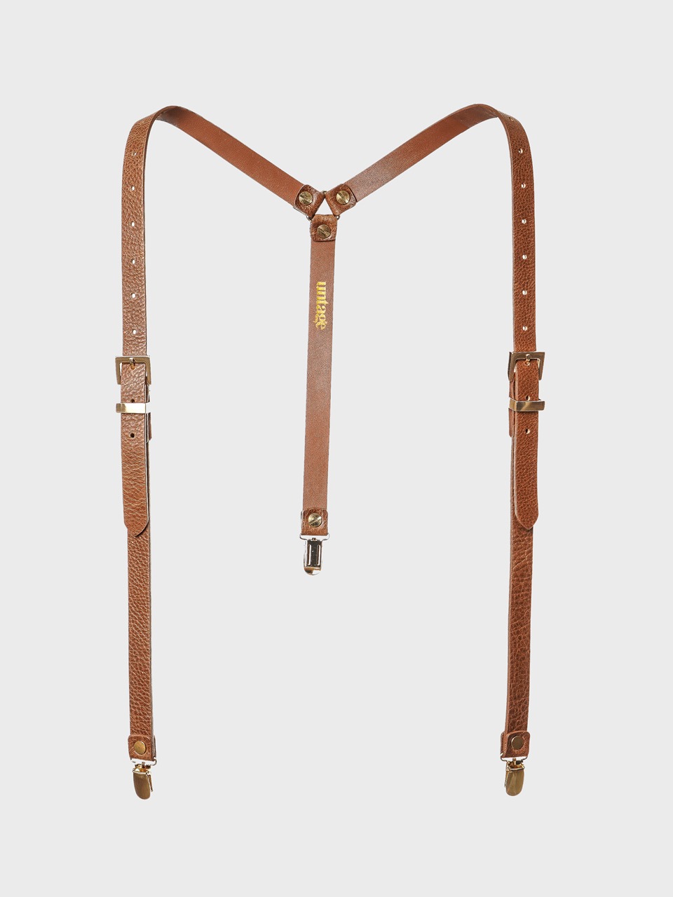 Square Loop Thin Leather Suspender (brown)
