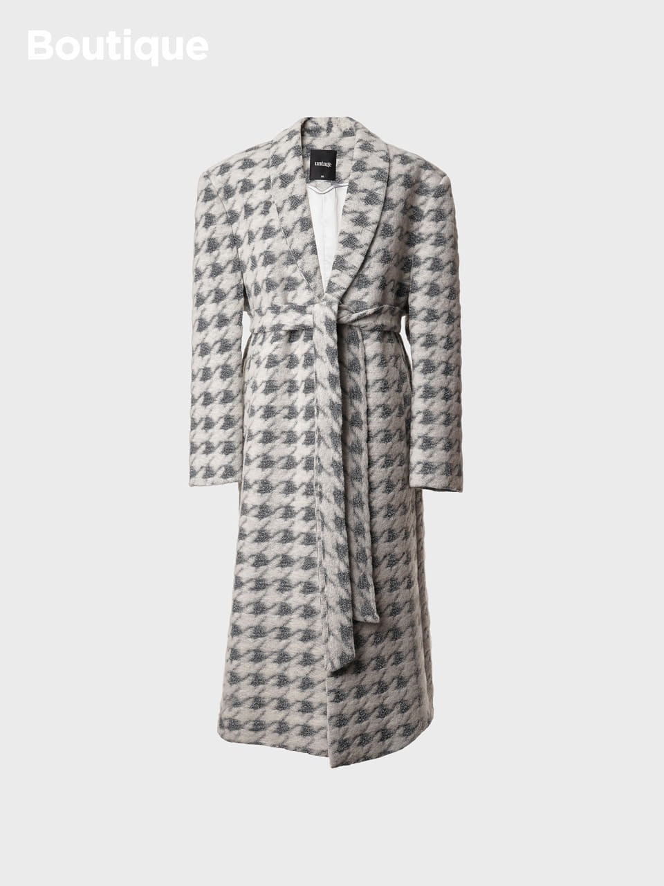 Shawl-Collar Houndstooth Mohair-Blend Overcoat