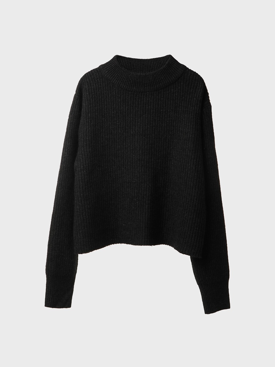High-Neck Angora-Wool Cropped Sweater (black)