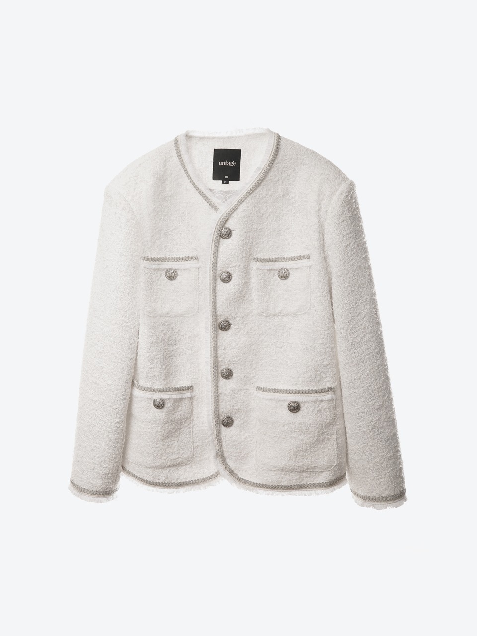 Chain Embellished-Tweed Jacket (white)
