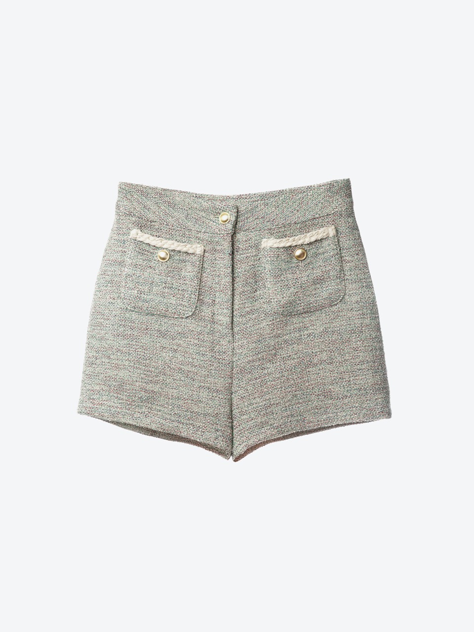 Gold-Buttoned Bouclé Tweed Shorts