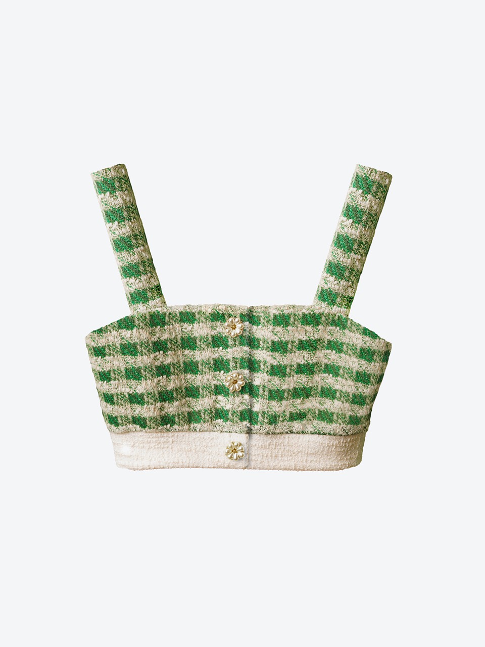 Gingham Bouclé Cropped Knit Top (green)