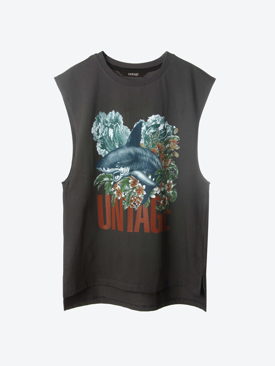 Tropical Oversized Sleeveless T-shirt (charcoal)