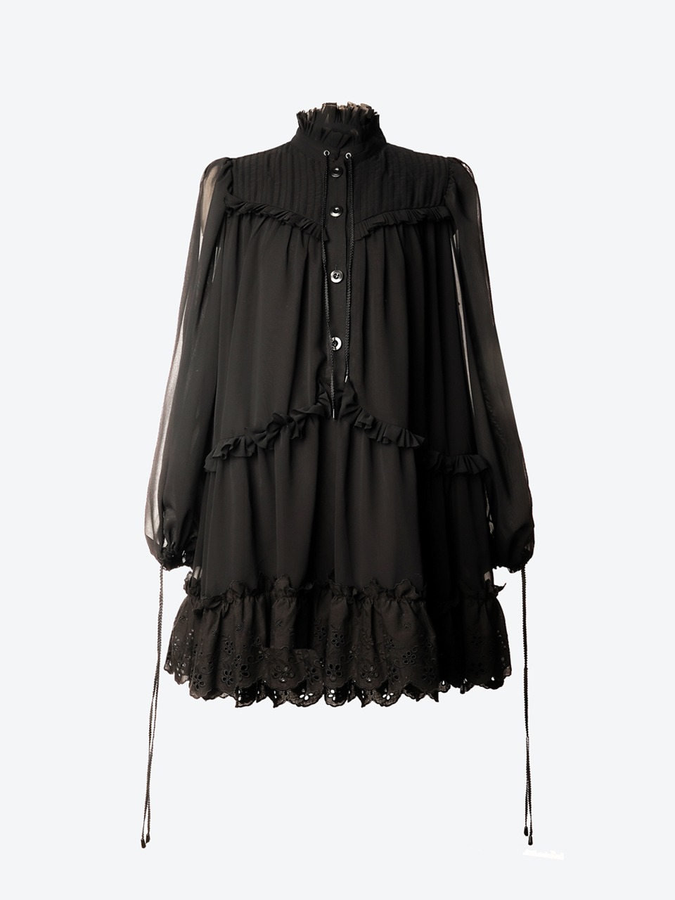 Victorian Lace-Trim Mini Dress (black)