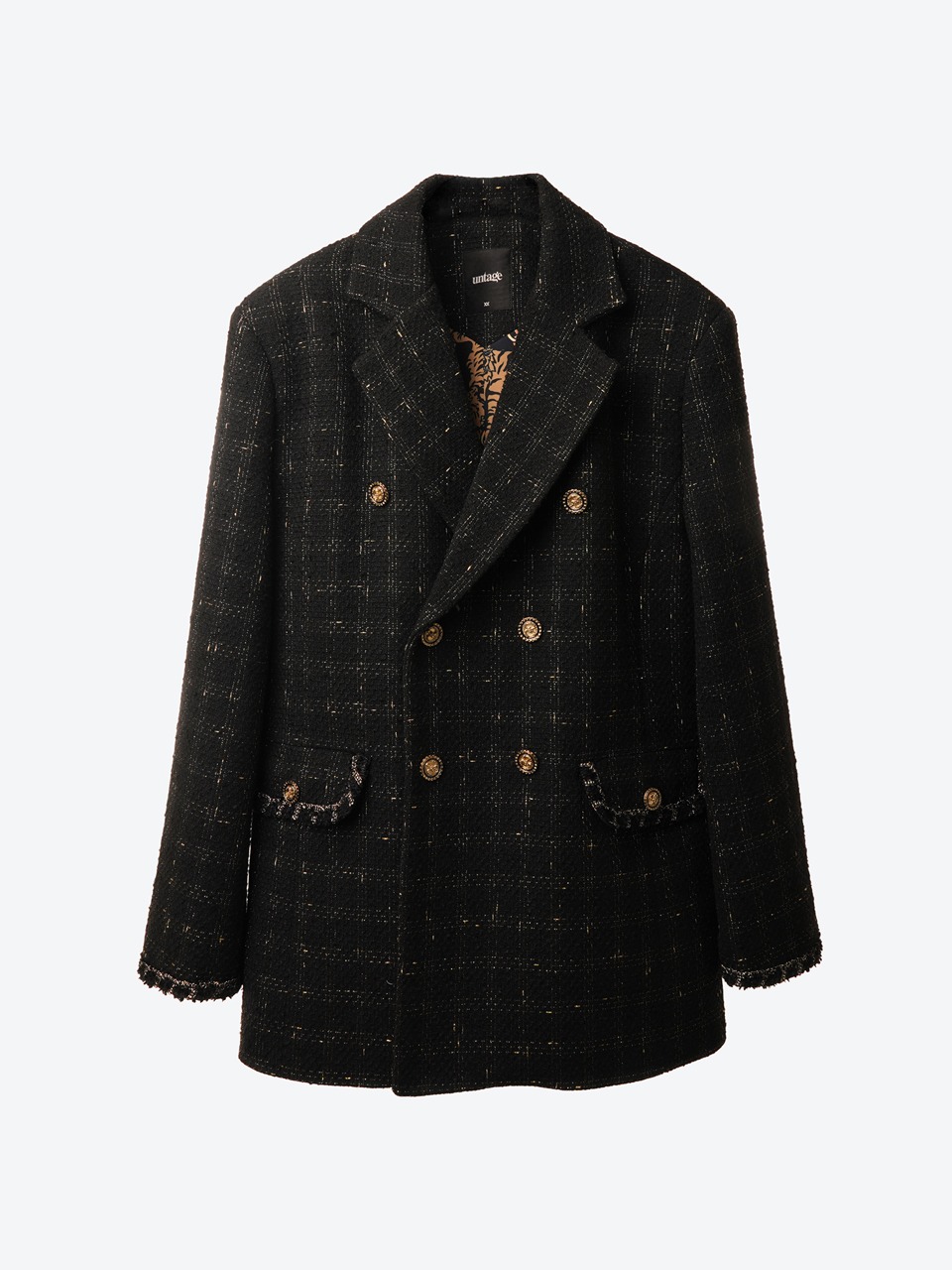 Double-Breasted Bouclé Tweed Blazer (black) for man