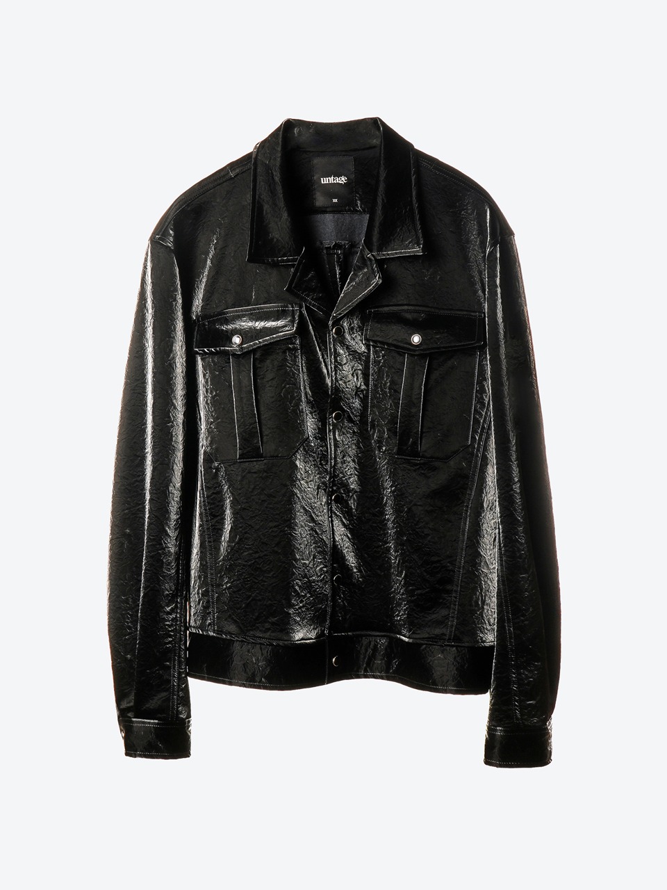 Flap-Pocket Faux-Leather Jacket (black)