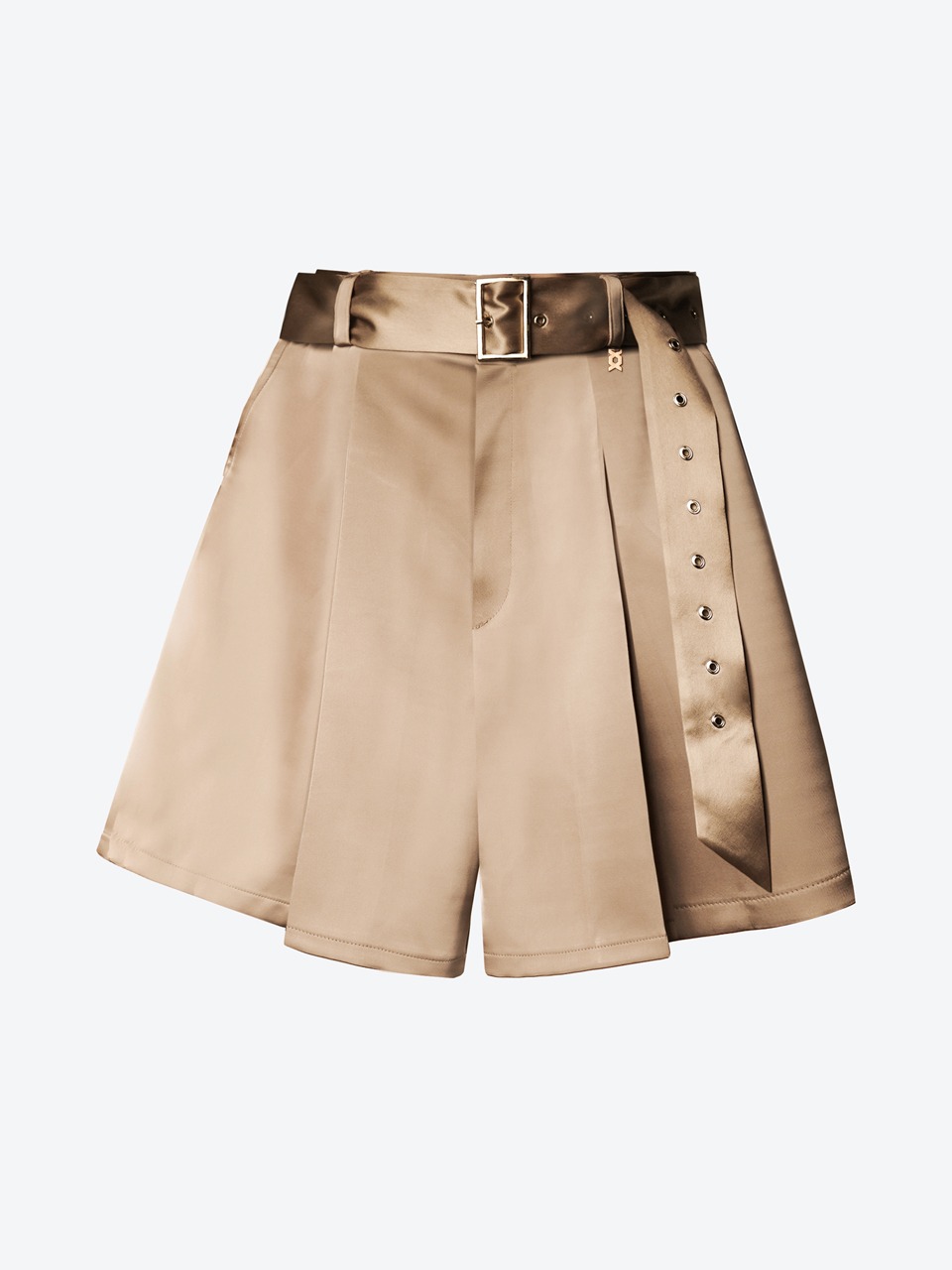 Pleated Wide-Leg belted Shorts (Gold)