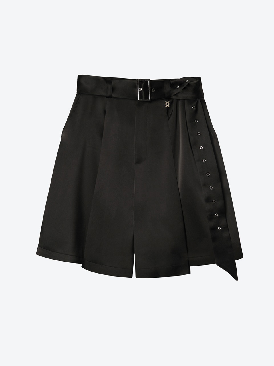 Pleated Wide-Leg belted Shorts (black)