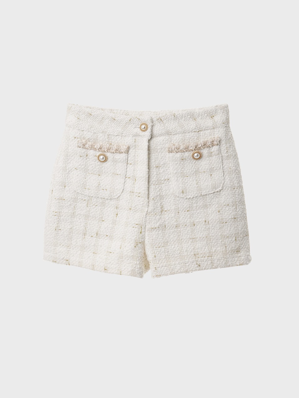 Pearl-Button Bouclé Tweed Shorts