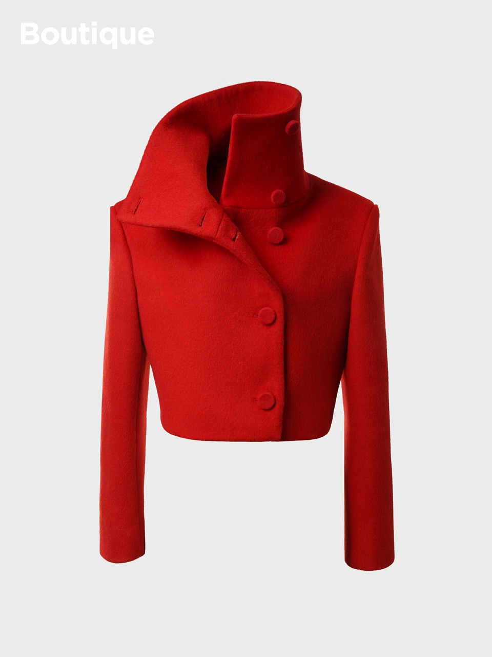 Funnel-Neck Cropped Wool-Blend Jacket (red)