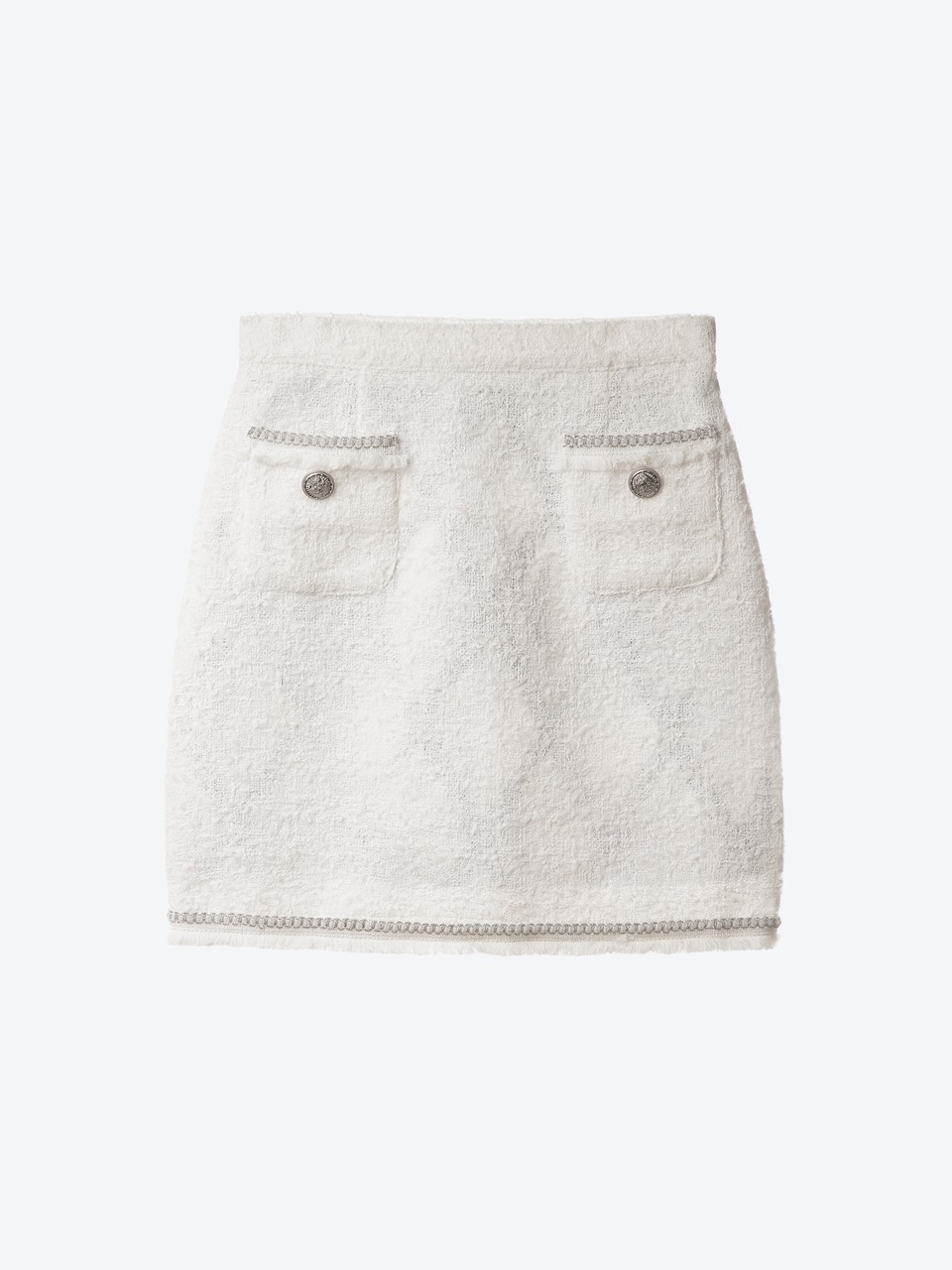 Chain Embellished-Tweed Mini Skirt (white)