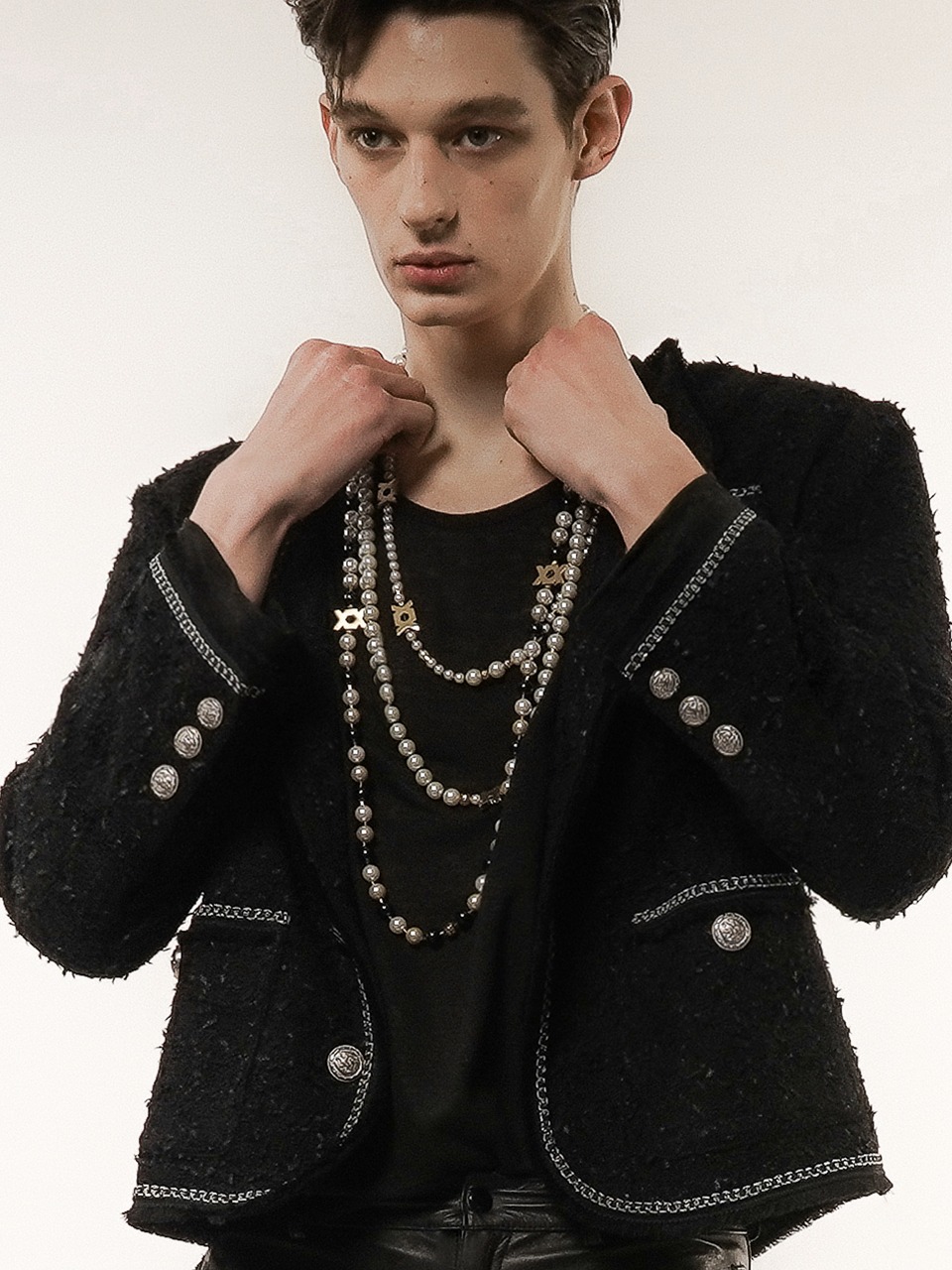 Chain Embellished-Tweed Jacket (black)