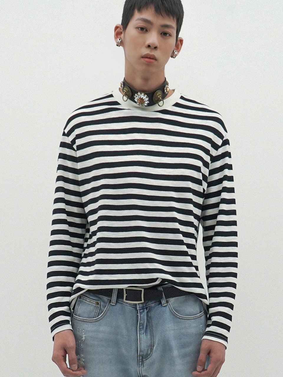 Breton Striped Linen Long-Sleeved T-shirt (black)