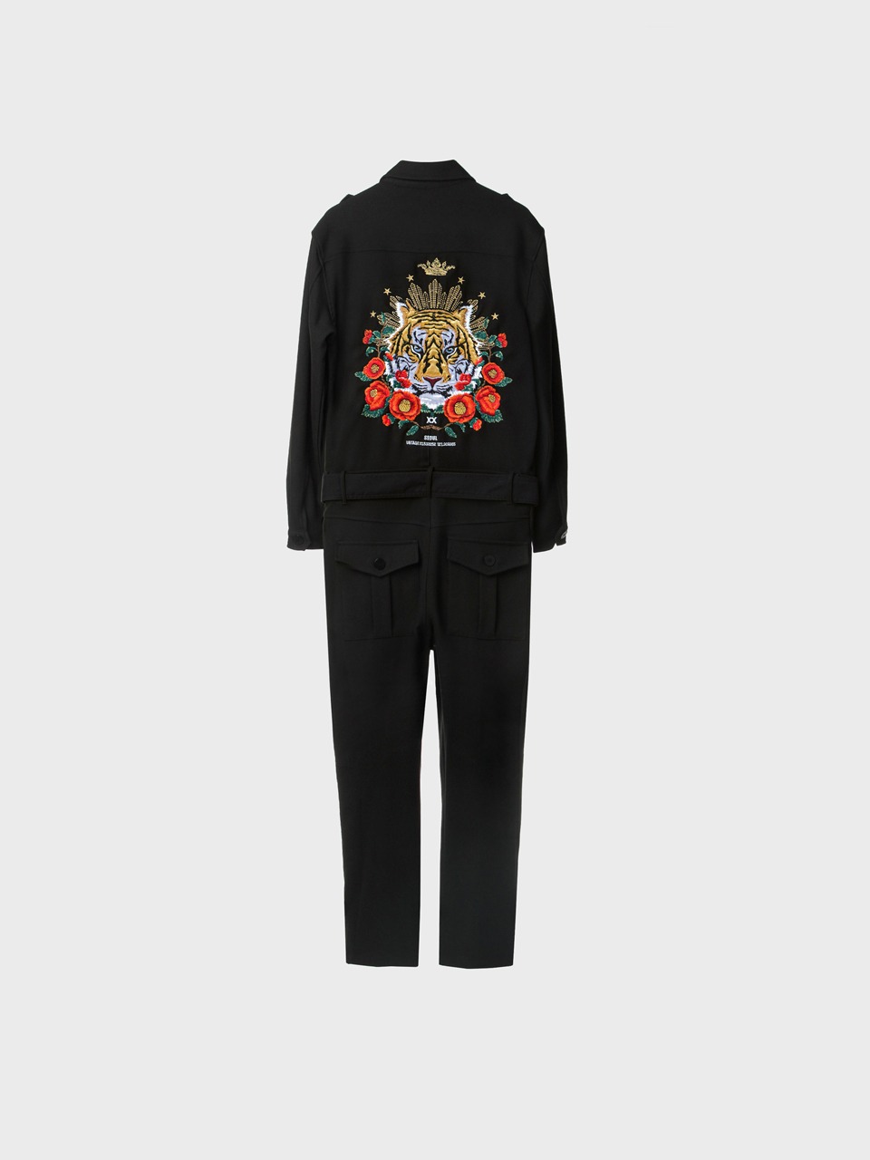 Tiger-Embroidered Woven Jumpsuit (black)