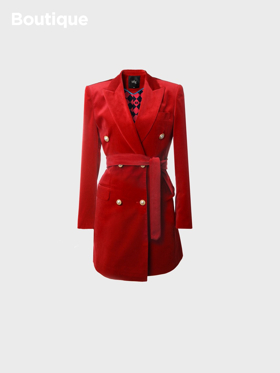 Cotton-Velvet Tie-Belt Jacket (red) for woman
