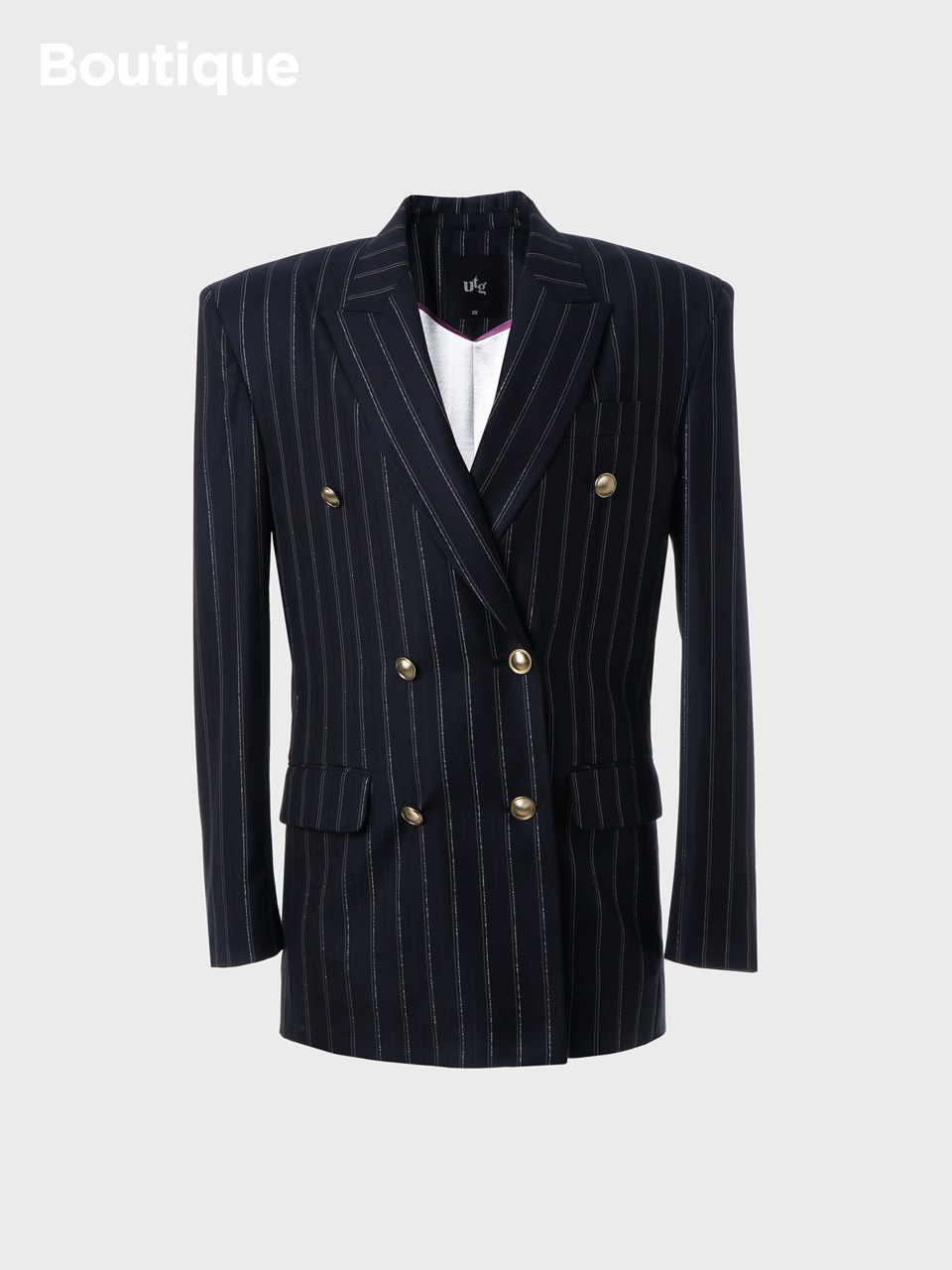 Pinstriped Wool-Silk Double-Breasted Jacket for woman