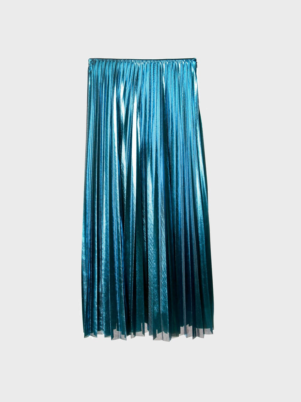 High-Rise Glitter Pleated Midi Skirt (blue)