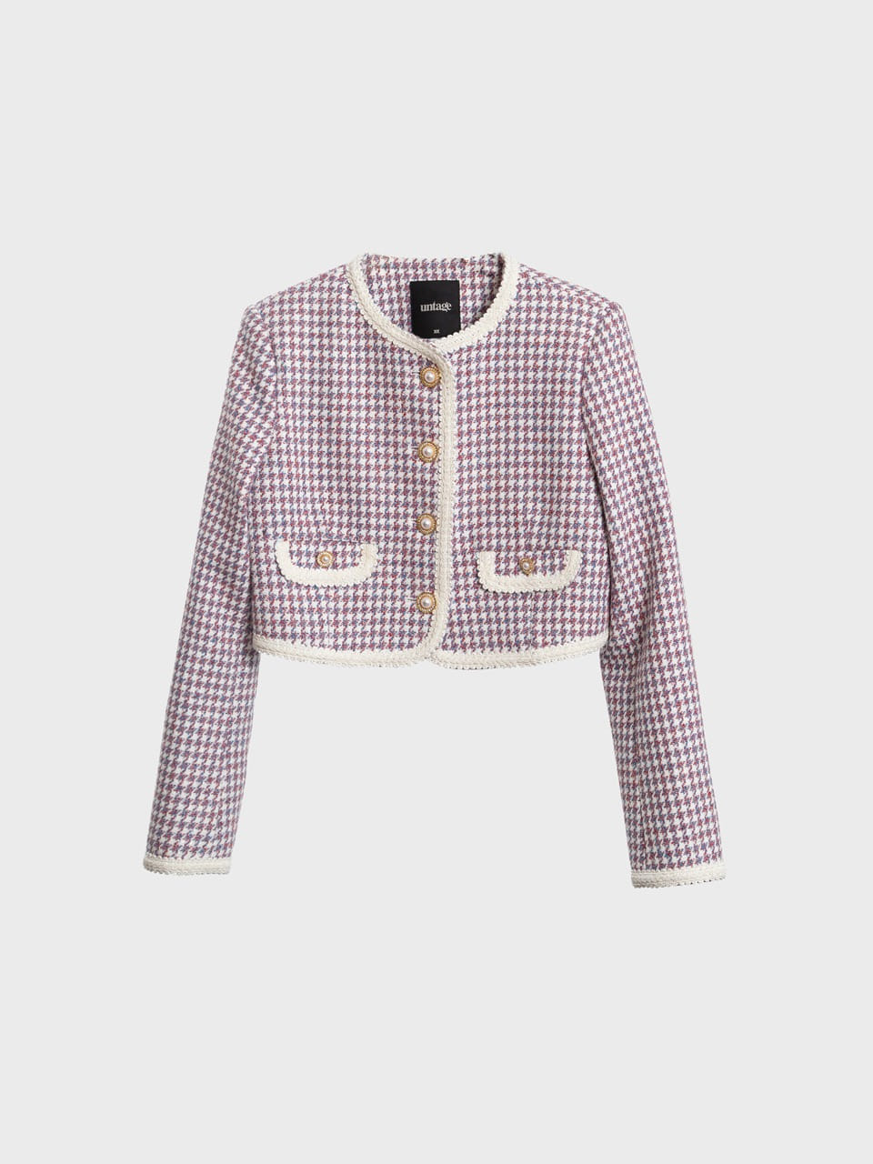 Houndstooth-Check Cropped Tweed Jacket for woman