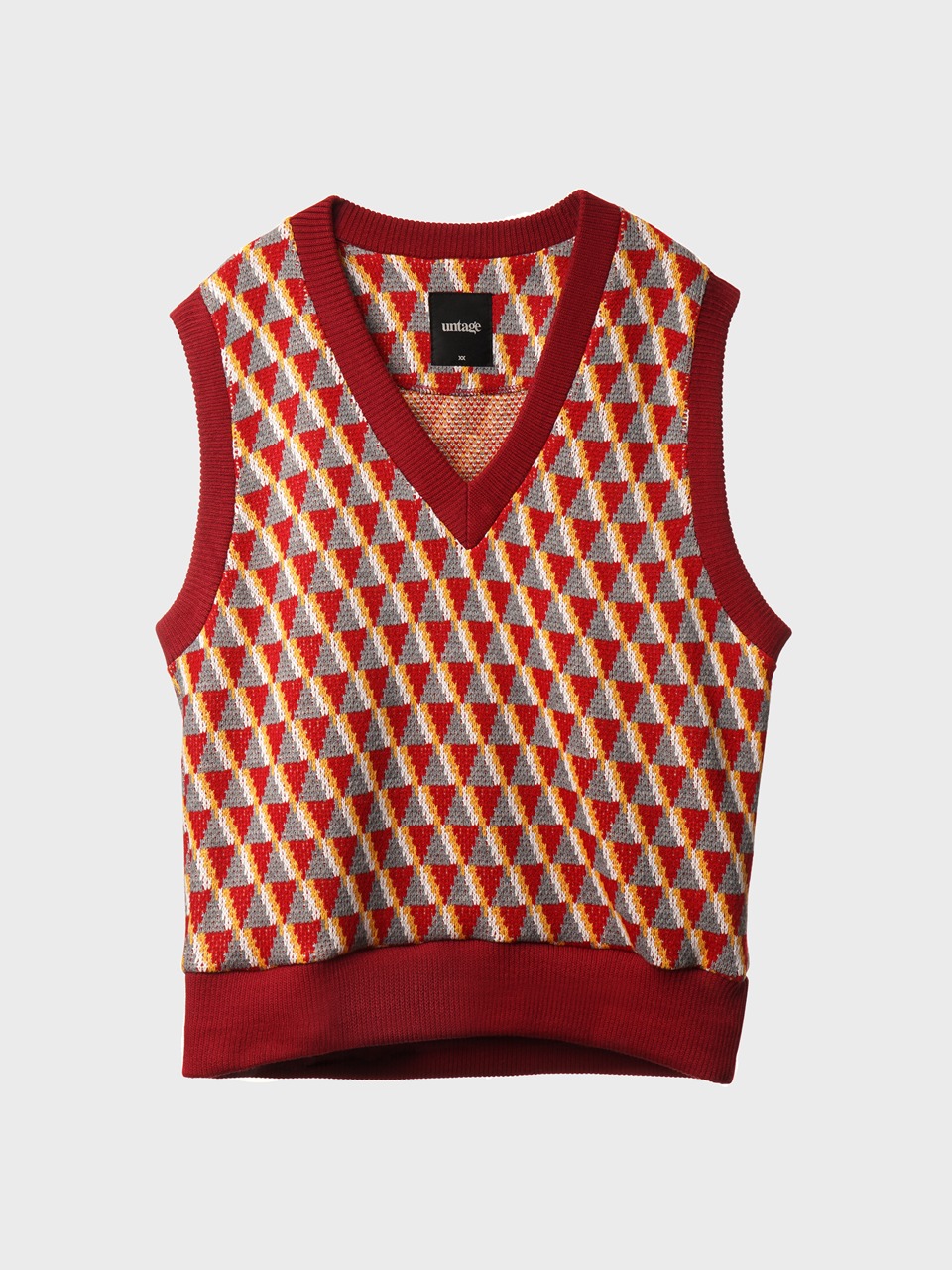 Geometric-Jacquard Oversized Sweater Vest (red)
