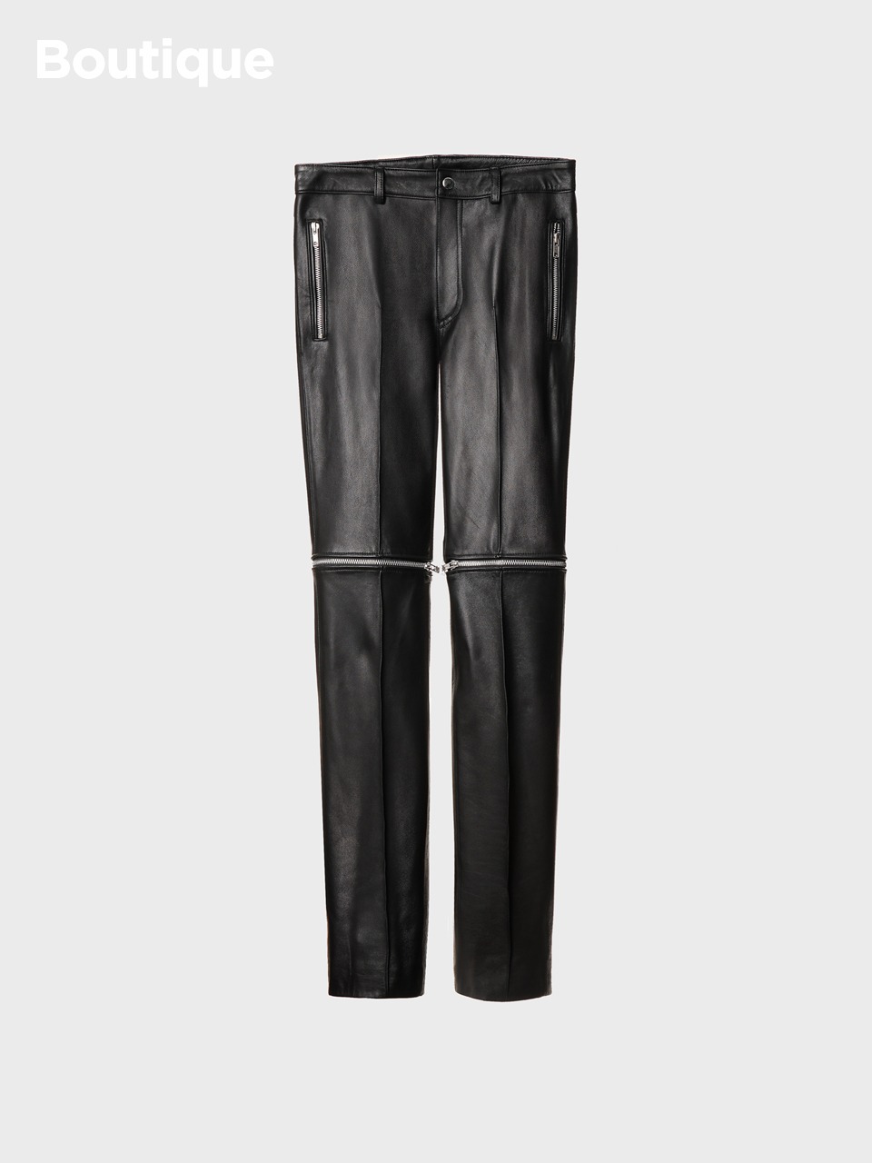 Multi-zippered Leather Slim-Leg Trousers