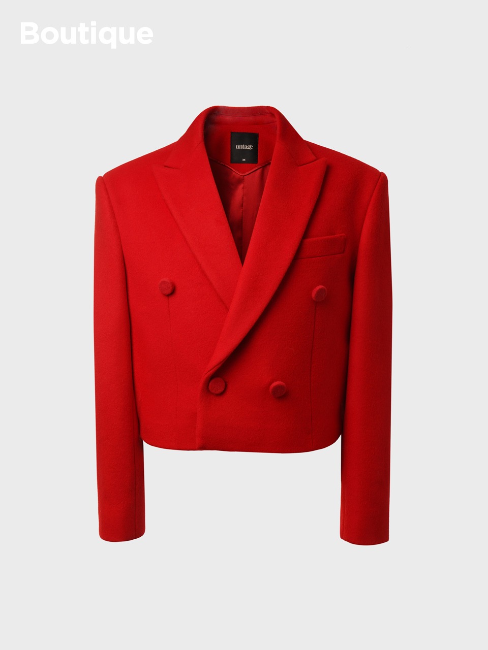 Cropped Double-Breasted Wool-Blend Jacket (red)