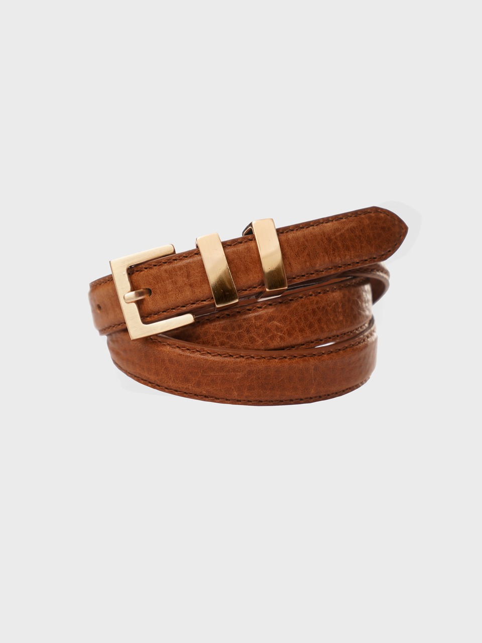 Square Loop Thin Leather Belt (brown)