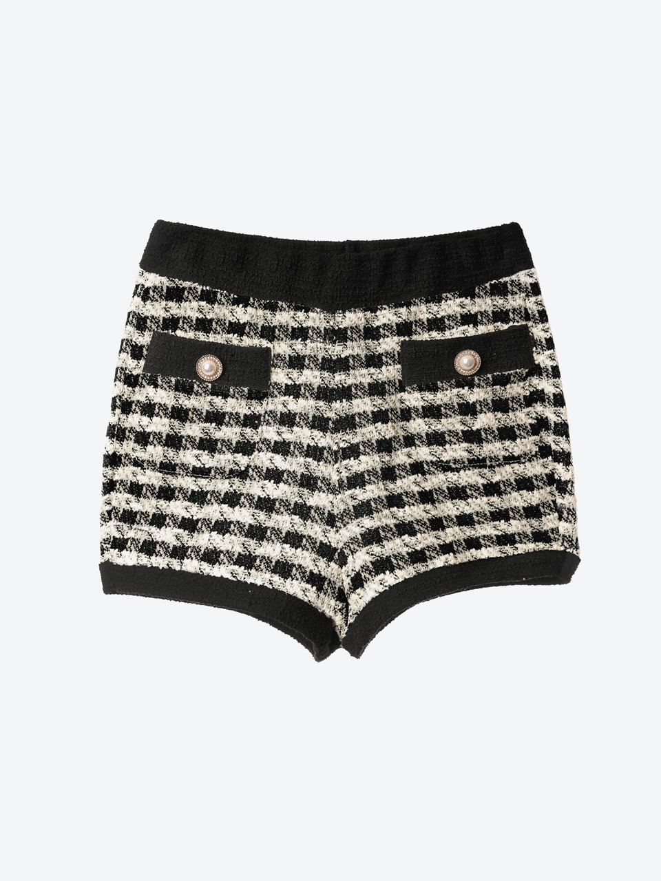 Gingham Bouclé Knit Shorts (black)