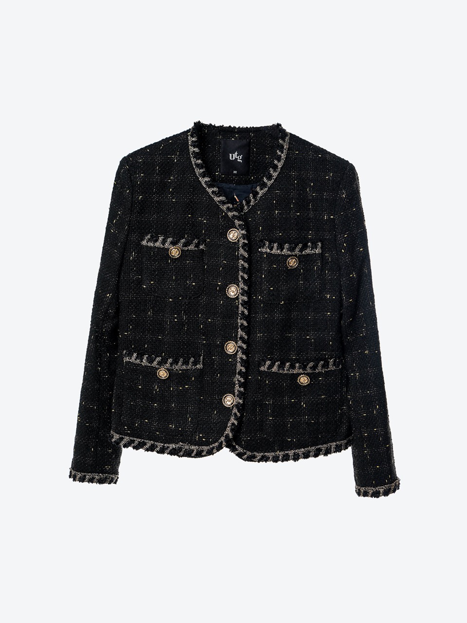 Metallic-Button Bouclé Tweed Jacket for woman