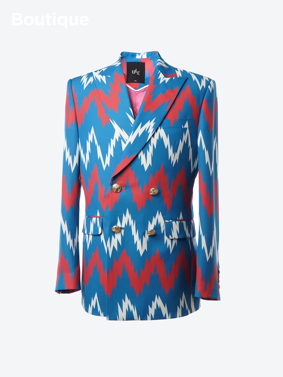Sparky Printed Double-Breasted Blazer (blue)