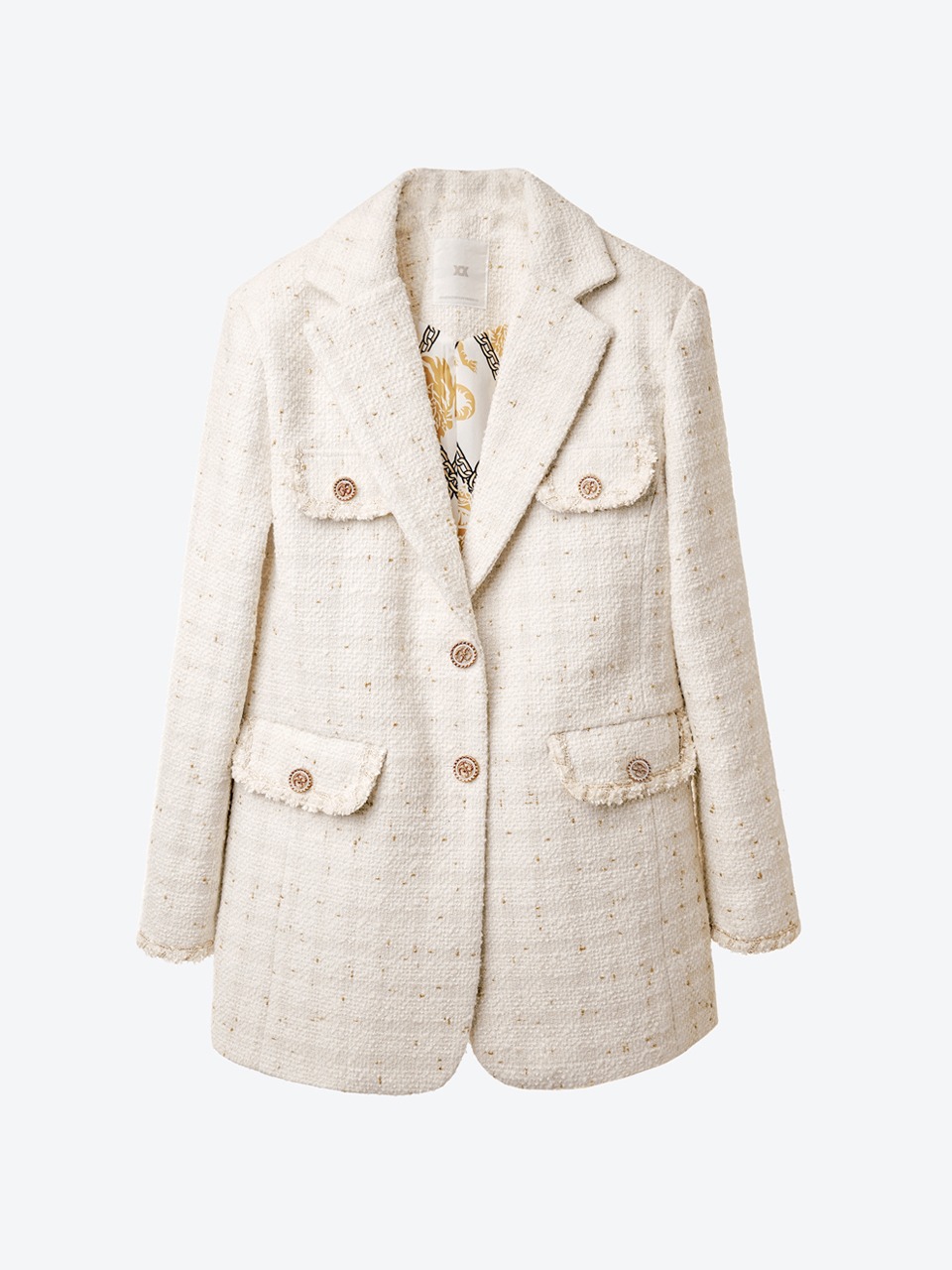 Single-Breasted Bouclé Tweed Blazer (white) for woman