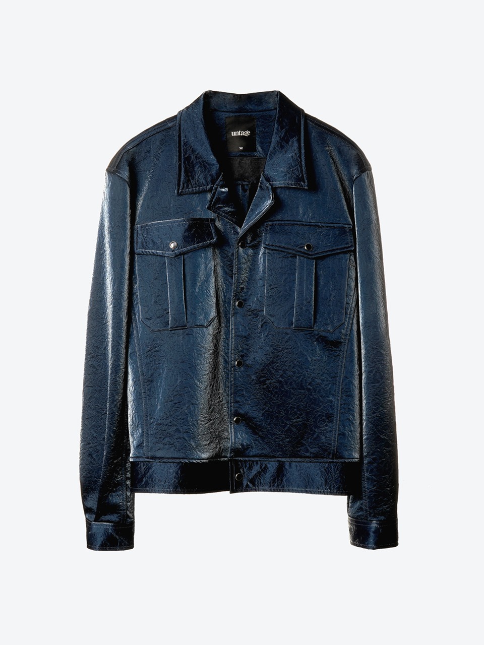 Flap-Pocket Faux-Leather Jacket (blue)