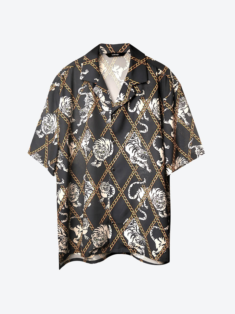 Tiger-Printed Bowling Shirt (charcoal)