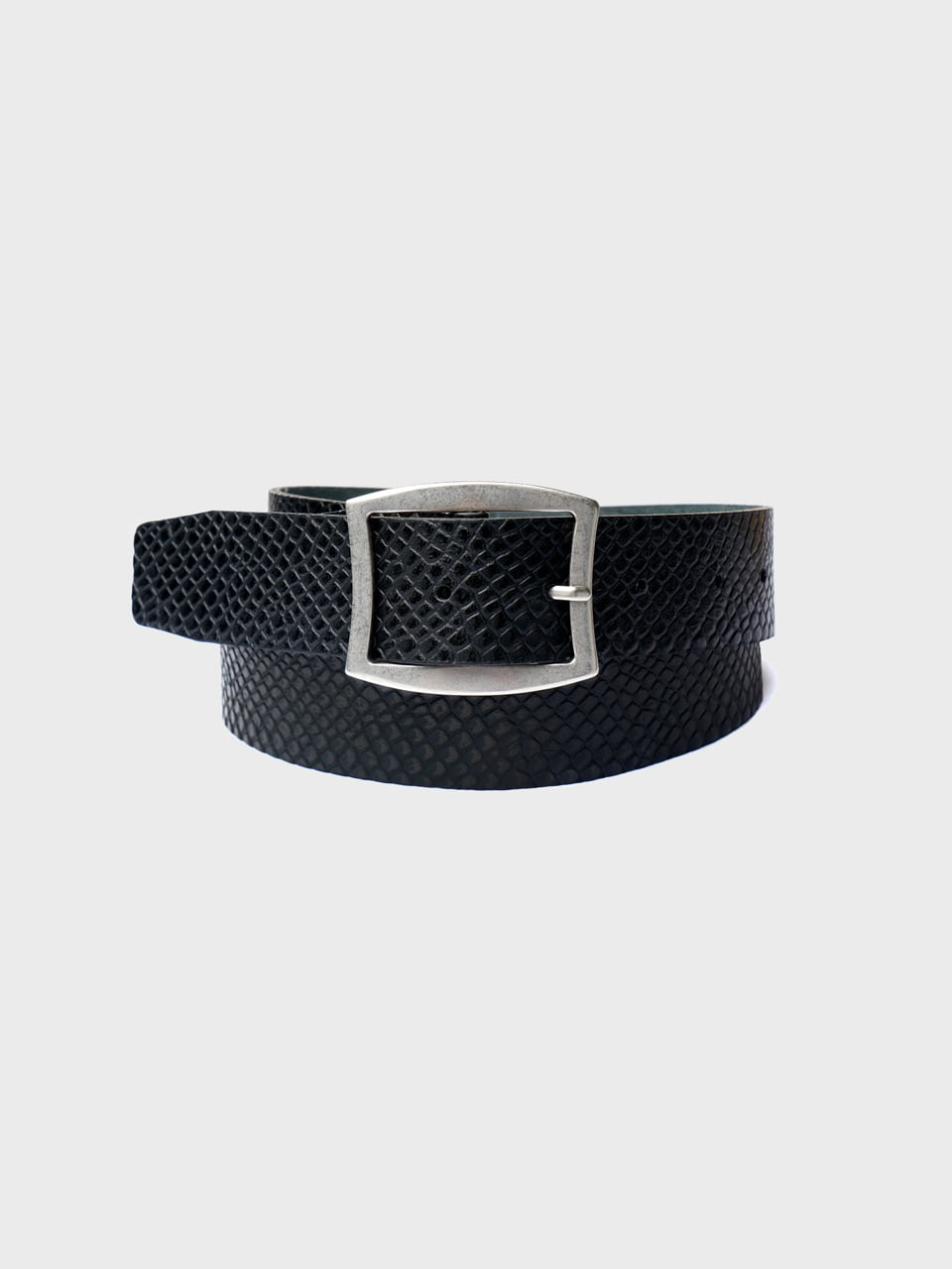 Square-Buckle Python-Effect Leather Belt