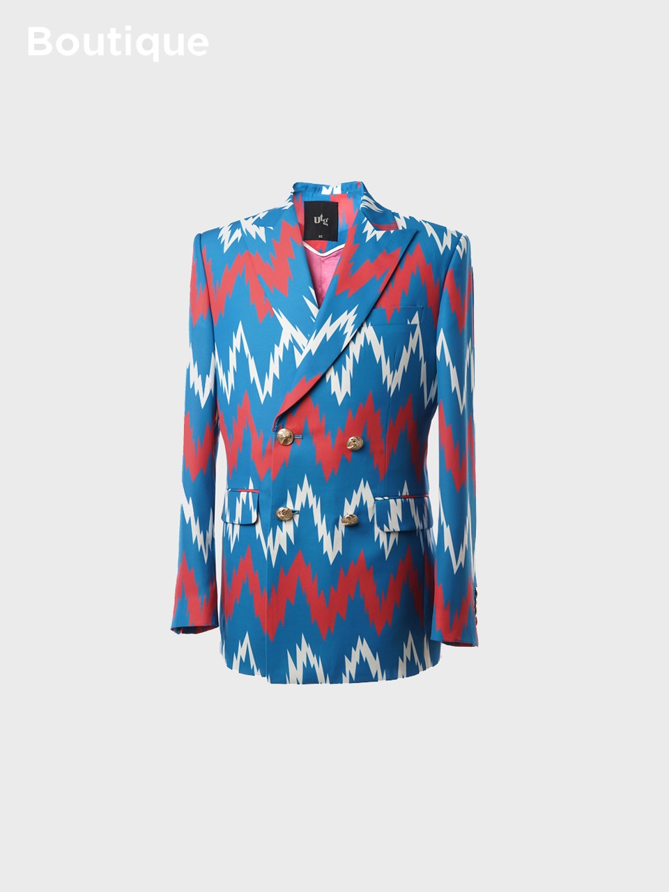 Sparky Printed Double-Breasted Blazer (blue)