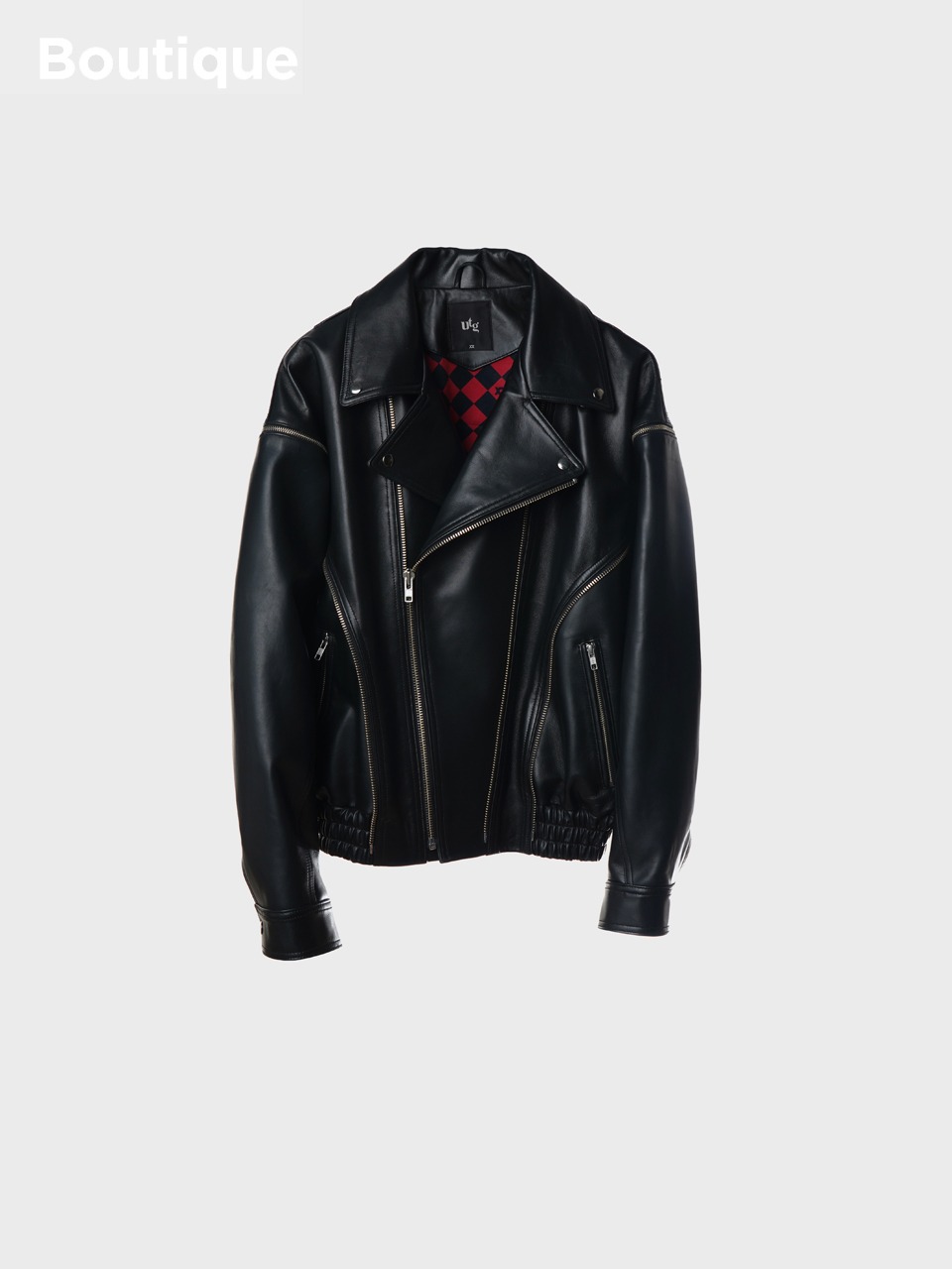 Oversize Multizippered Leather Biker Jacket