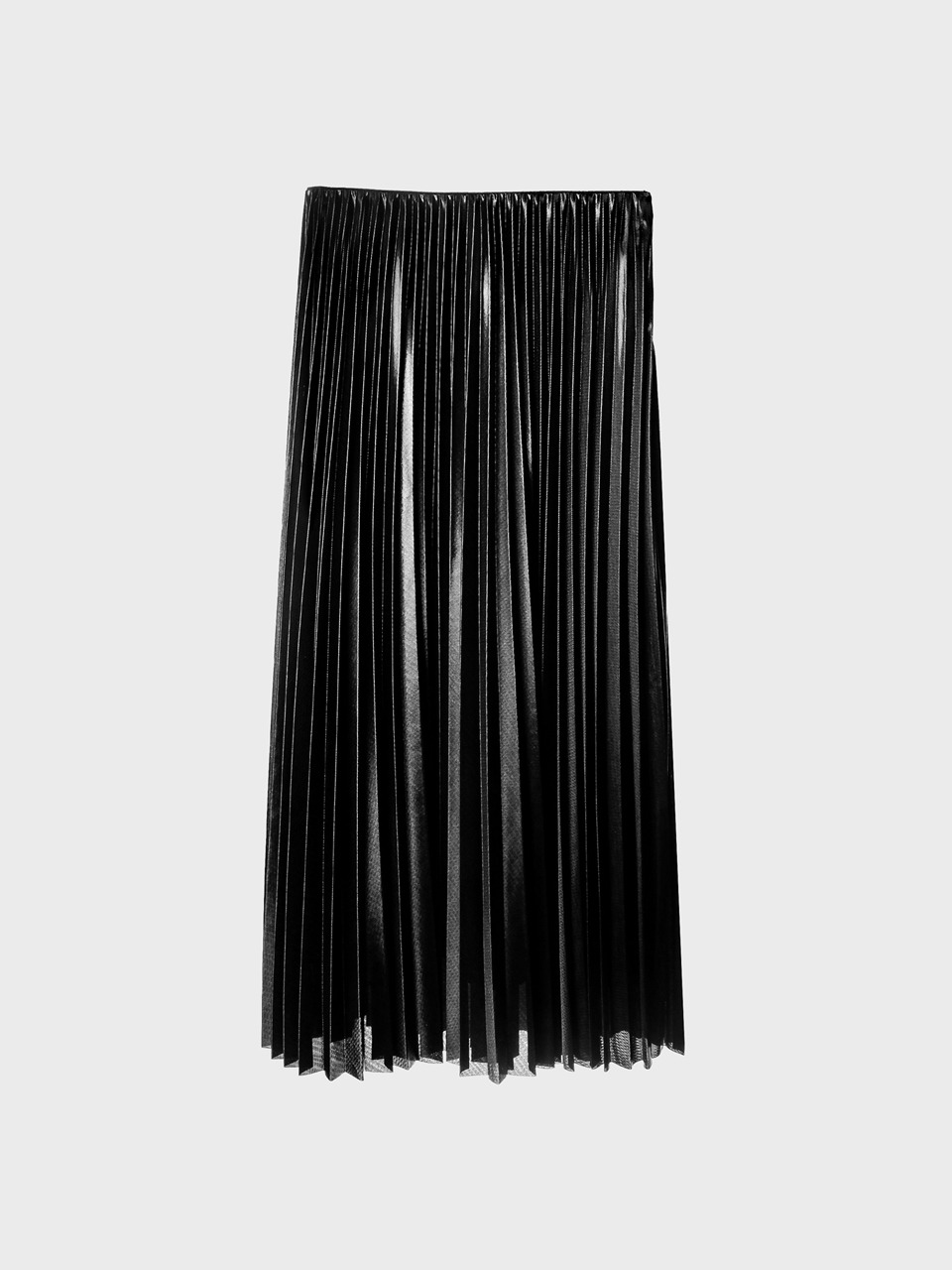 High-Rise Glitter Pleated Midi Skirt (black)