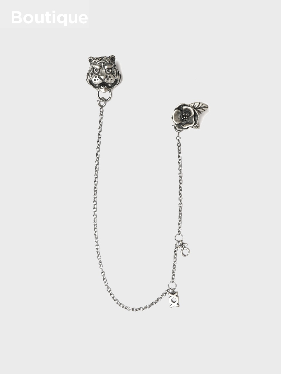 Silver Tiger n Camellia Chain Brooch