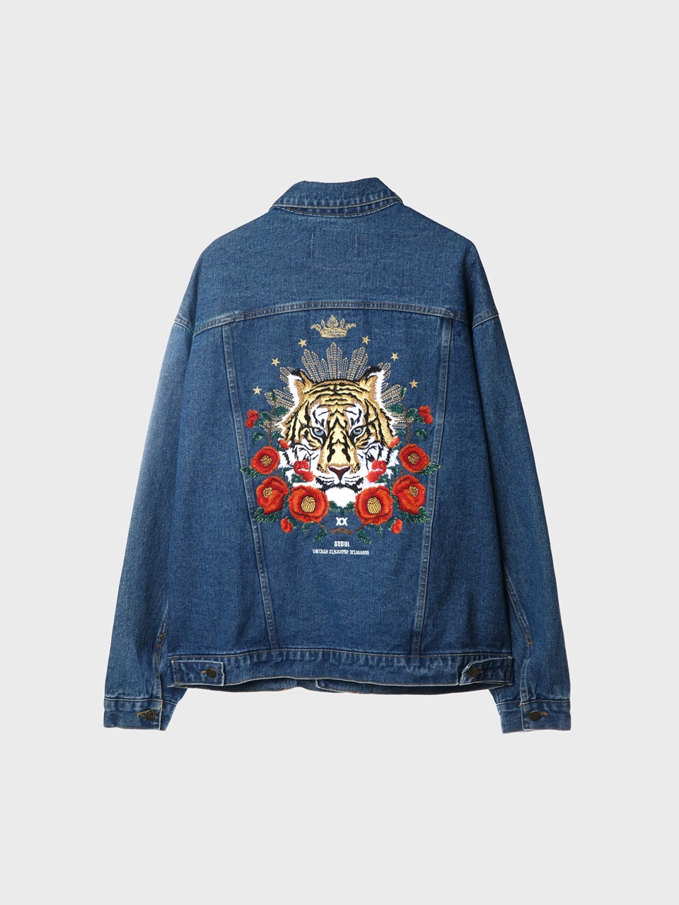 Tiger-Embroidered Oversize Denim Jacket (blue)