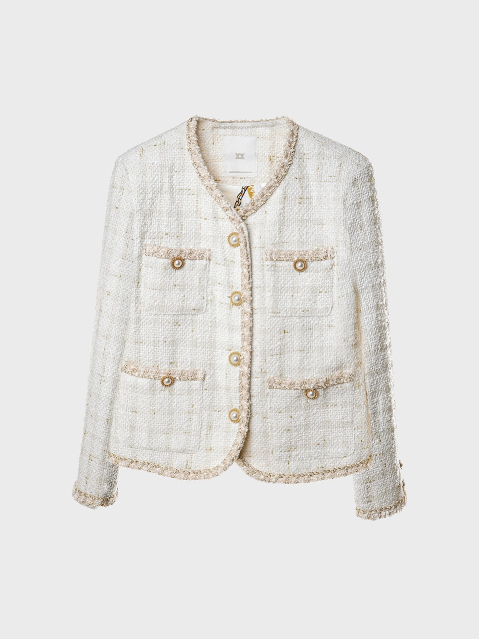 Pearl-Button Bouclé Tweed Jacket for woman