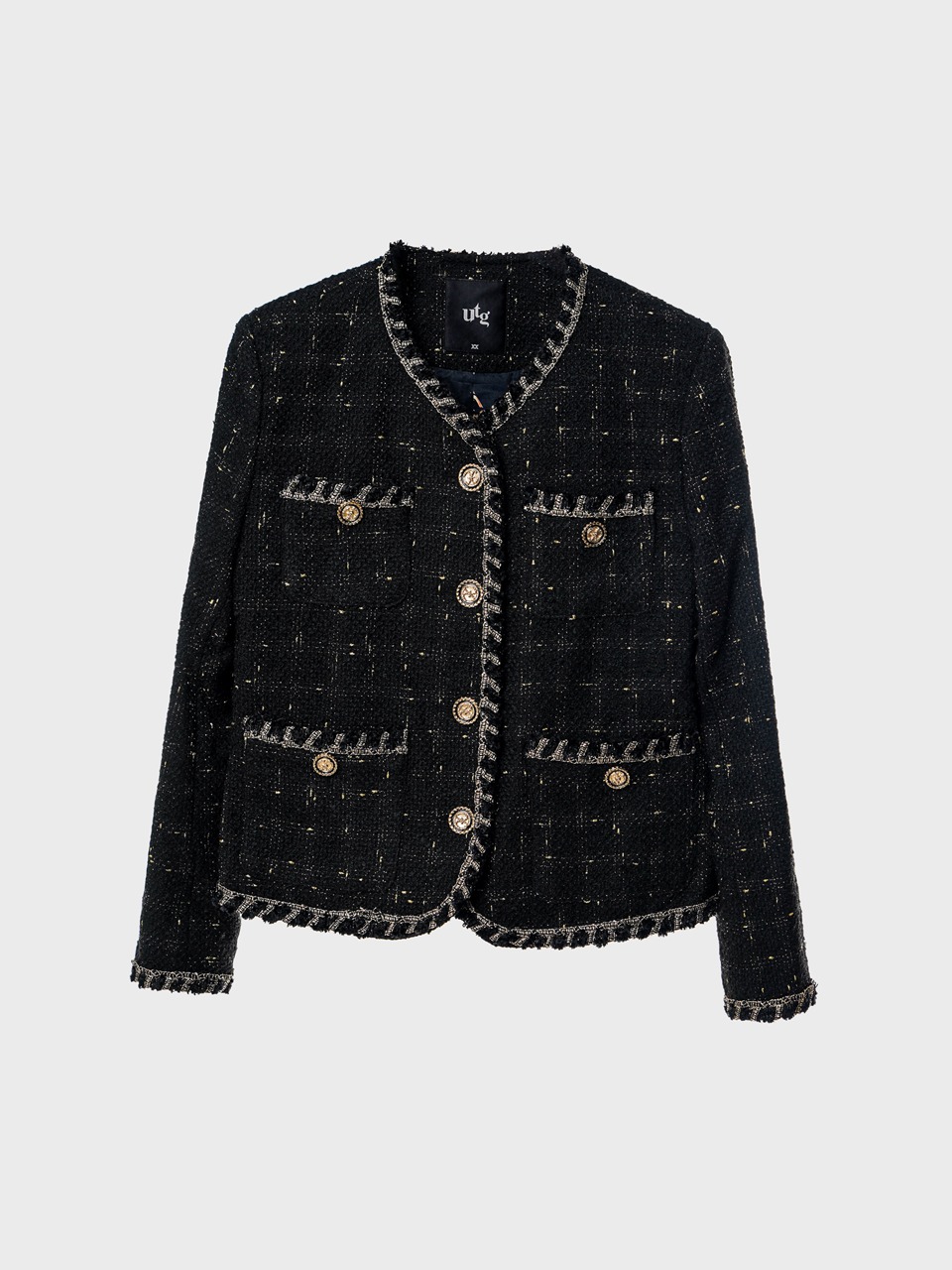 Metallic-Button Bouclé Tweed Jacket for woman