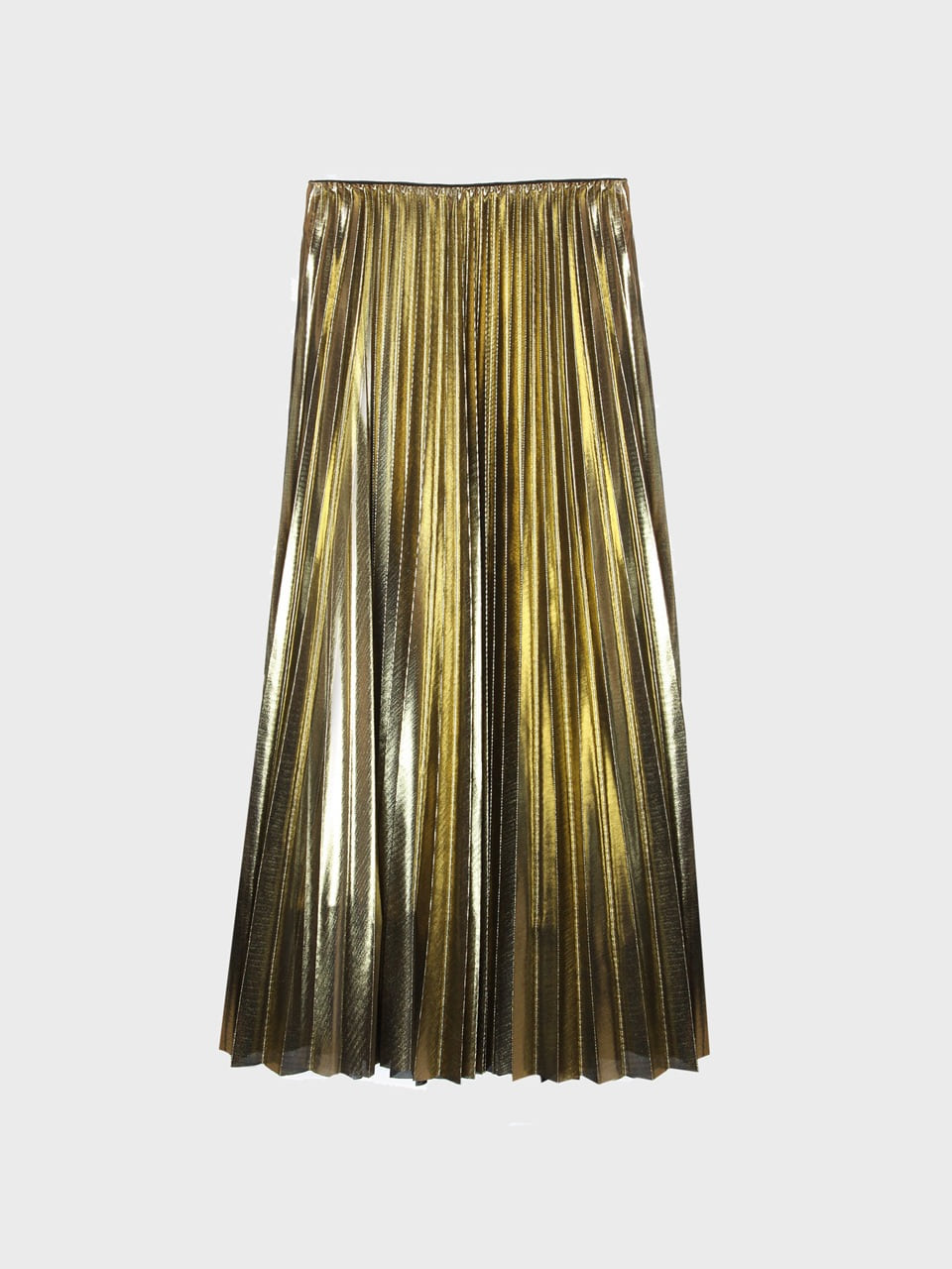 High-Rise Glitter Pleated Midi Skirt (gold)