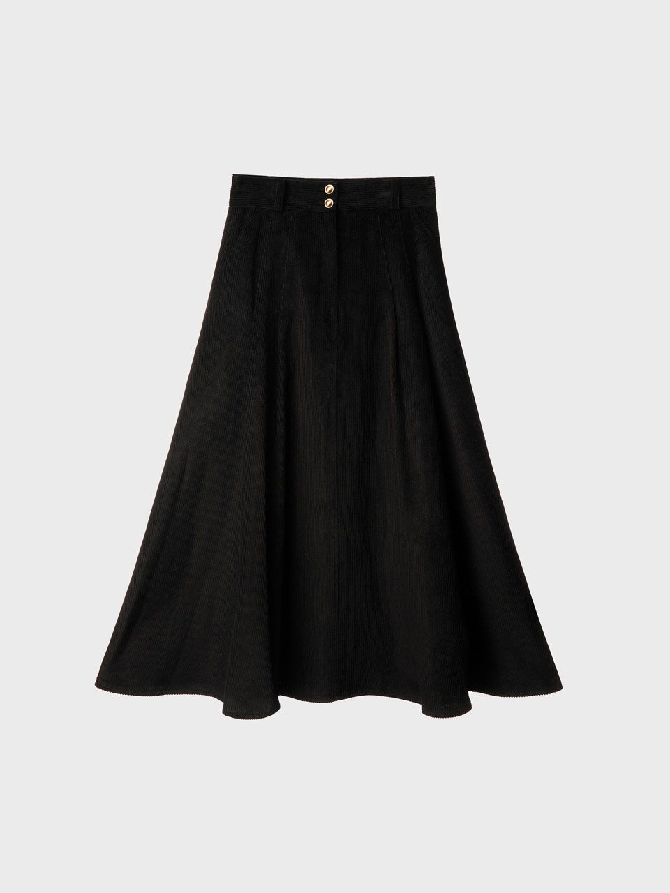 Cotton-Blend Corduroy Fluted Flare Skirt (black)